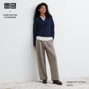 Hauts Uniqlo Brushed Jersey Pleated Wide Leg Trousers Regular Femme Beige | 9150-IMCAW
