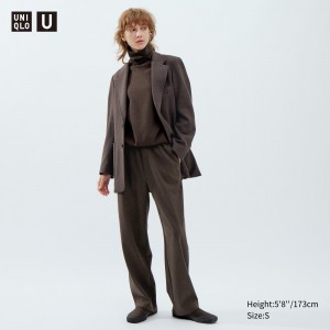 Hauts Uniqlo Brushed Jersey Trousers Femme Marron Foncé | 2384-NJKWU