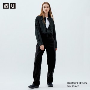 Hauts Uniqlo Chino Trousers Femme Noir | 6845-BRVAZ