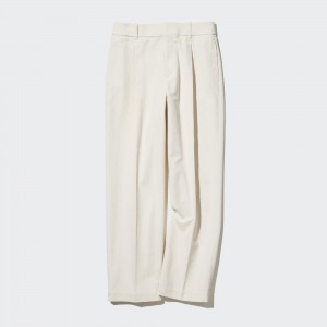 Hauts Uniqlo Corduroy Pleated Wide Leg Trousers Long Femme Blanche | 0683-COFKH