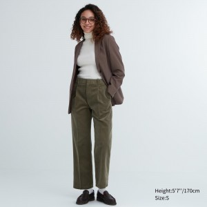 Hauts Uniqlo Corduroy Pleated Wide Leg Trousers Femme Vert Olive | 8693-RGZYW