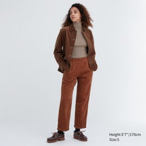 Hauts Uniqlo Corduroy Relaxed Fit Ankle Length Trousers Femme Marron | 6189-TQDJI