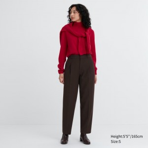 Hauts Uniqlo Heattech Pleated Trousers Femme Marron Foncé | 7420-PTVAM