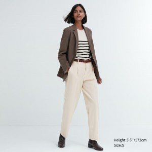Hauts Uniqlo Heattech Pleated Trousers Long Femme Beige | 9160-CAOVS