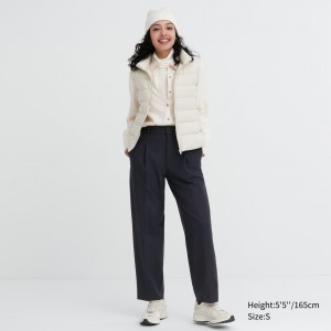 Hauts Uniqlo Heattech Striped Pleated Trousers Femme Bleu Marine | 7429-NHOJW
