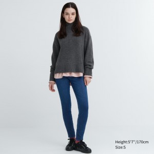 Hauts Uniqlo Heattech Ultra Stretch Denim High Rise Leggings Trousers Femme Bleu | 6510-JNAXE