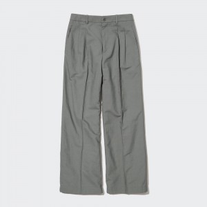 Hauts Uniqlo Linen Blend Pleated Wide Leg Trousers Femme Vert Olive | 1698-KZMIE