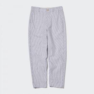 Hauts Uniqlo Linen Cotton Blend Striped Tapered Trousers Femme Bleu | 5960-WAXZK