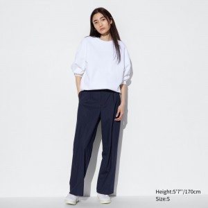 Hauts Uniqlo Pleated Wide Leg Striped Trousers Femme Bleu Marine | 8243-FVGXZ