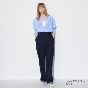 Hauts Uniqlo Pleated Wide Leg Striped Trousers Long Femme Bleu Marine | 9785-WXJUD