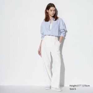Hauts Uniqlo Pleated Wide Leg Trousers Femme Blanche | 5026-DJKFZ