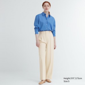 Hauts Uniqlo Pleated Wide Leg Trousers Long Femme Beige | 5149-HCNUV