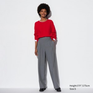 Hauts Uniqlo Pleated Wide Leg Trousers Long Femme Grise | 8634-GSXUN