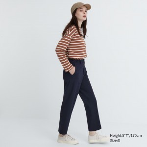 Hauts Uniqlo Smart Ankle Length Trousers Femme Bleu Marine | 2538-ETCVS