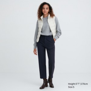 Hauts Uniqlo Smart Brushed Striped Ankle Length Trousers Femme Bleu Marine | 4672-DZLGY