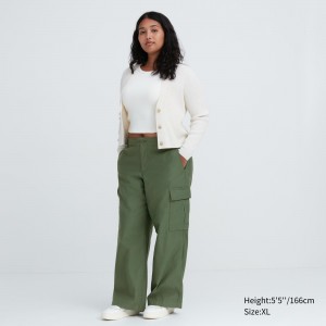 Hauts Uniqlo Wide Straight Leg Cargo Trousers Femme Vert | 6702-XTKDW