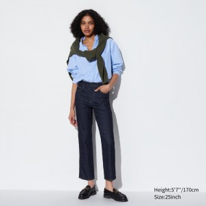 Jean Uniqlo Slim Fit Straight Leg Ankle Length Jeans Femme Bleu Marine | 1087-UBQGI