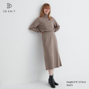 Jupes Uniqlo 3d Knit Seamless Souffle Yarn Skirt Femme Beige | 4170-ROYIS