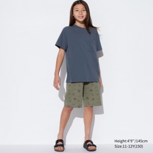 Loungewear Uniqlo Airism Cotton Blend Beach Print Lounge Set Enfant Grise Foncé | 6049-CPSNR