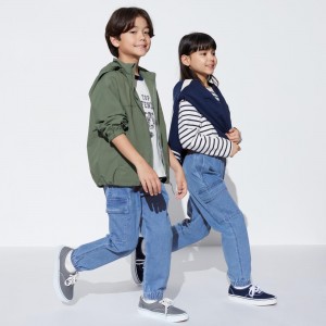 Pantalon Jogging Uniqlo Denim Stretch Cargo Joggers Enfant Bleu | 5096-IJQLE