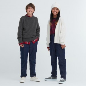Pantalon Jogging Uniqlo Warm Stretch Lined Jeans Enfant Bleu | 1437-XTWKF