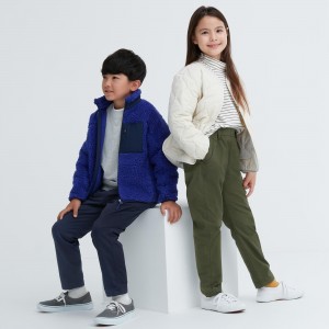 Pantalon Jogging Uniqlo Warm Stretch Lined Trousers Water Repellent Enfant Bleu Marine | 3594-KTCFA