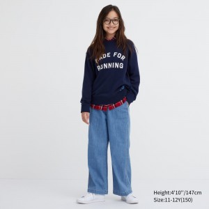 Pantalon Jogging Uniqlo Wide Straight Leg Jeans Enfant Bleu | 3508-VJPYX