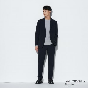 Pantalons Uniqlo Airsense Ultra Light Wool Look Trousers Homme Bleu Marine | 6512-AMFVN