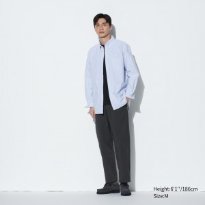 Pantalons Uniqlo Cotton Relaxed Fit Ankle Length Trousers Homme Grise Foncé | 0872-SNQTD