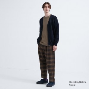 Pantalons Uniqlo Flannel Easy Patterned Ankle Length Trousers Homme Marron Foncé | 9840-PCDXI