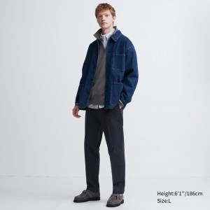 Pantalons Uniqlo Smart Cotton Ankle Length Trousers Long Homme Bleu Marine | 4316-OSBPX