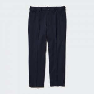 Pantalons Uniqlo Smart Striped Ankle Length Trousers Homme Bleu Marine | 8162-FENJD