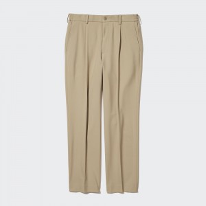 Pantalons Uniqlo Two Way Stretch Pleated Tapered Fit Trousers Homme Beige | 8913-VNBSR