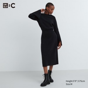 Peignoir Uniqlo Boat Neck Long Sleeved Knitted Dress Femme Noir | 9726-BWOSF