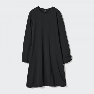 Peignoir Uniqlo Cotton Blend Flared Mini Dress Femme Noir | 0359-BPYZS