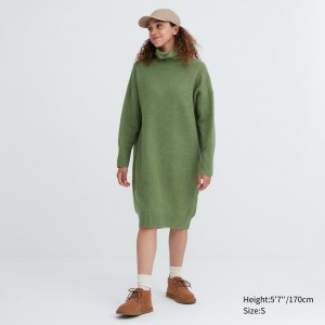 Peignoir Uniqlo Souffle Yarn Turtleneck Long Sleeved Dress Femme Vert | 2059-ZRPLQ