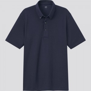 Polo Uniqlo Airism Pique Polo Shirt 2021 Season Homme Bleu Marine | 8426-ZNLVT