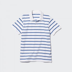 Polo Uniqlo Dry Pique Striped Polo Shirt Homme Blanche | 7203-GDFMJ