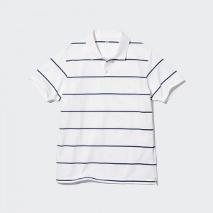 Polo Uniqlo Dry Pique Striped Polo Shirt Homme Blanche | 9513-KLSJF