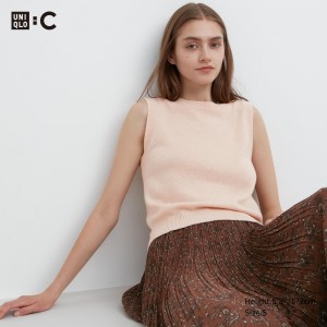 Pulls Uniqlo 100pct Cashmere Crew Neck Cropped Sweater Vest Femme Rose | 3605-EAPSF