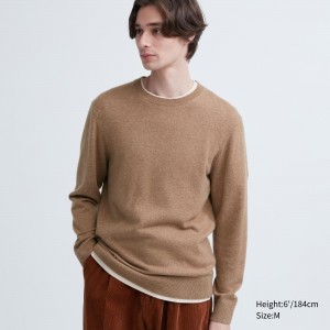 Pulls Uniqlo 100pct Cashmere Crew Neck Jumper Homme Marron | 0362-QVLCW