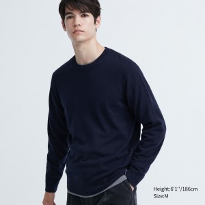 Pulls Uniqlo 100pct Cashmere Crew Neck Jumper Homme Bleu Marine | 9135-FIMNS