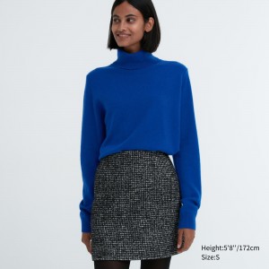 Pulls Uniqlo 100pct Cashmere Turtleneck Jumper Femme Bleu | 1723-QHTBI