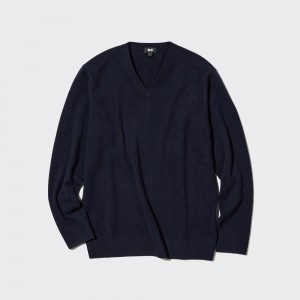 Pulls Uniqlo 100pct Cashmere V Neck Jumper Homme Bleu Marine | 1486-RPXCN