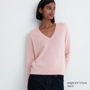Pulls Uniqlo 100pct Cashmere V Neck Jumper Femme Rose | 1872-UYRXG
