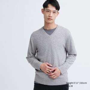 Pulls Uniqlo 100pct Cashmere V Neck Jumper Homme Grise | 5730-BXSZV