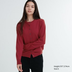 Pulls Uniqlo 100pct Extra Fine Merino Crew Neck Cardigan Femme Rouge | 1675-SGMON