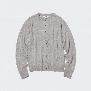 Pulls Uniqlo 100pct Extra Fine Merino Crew Neck Cardigan Femme Grise | 0698-FCIPX