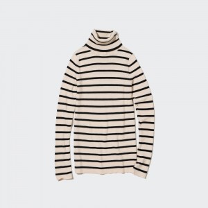 Pulls Uniqlo 100pct Extra Fine Merino Ribbed Turtleneck Jumper Femme Blanche | 8319-FETOP