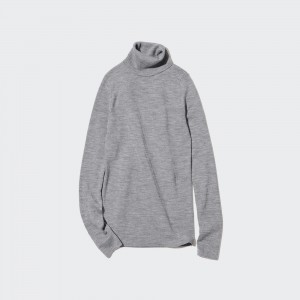 Pulls Uniqlo 100pct Extra Fine Merino Ribbed Turtleneck Jumper Femme Grise | 0965-YGJIH